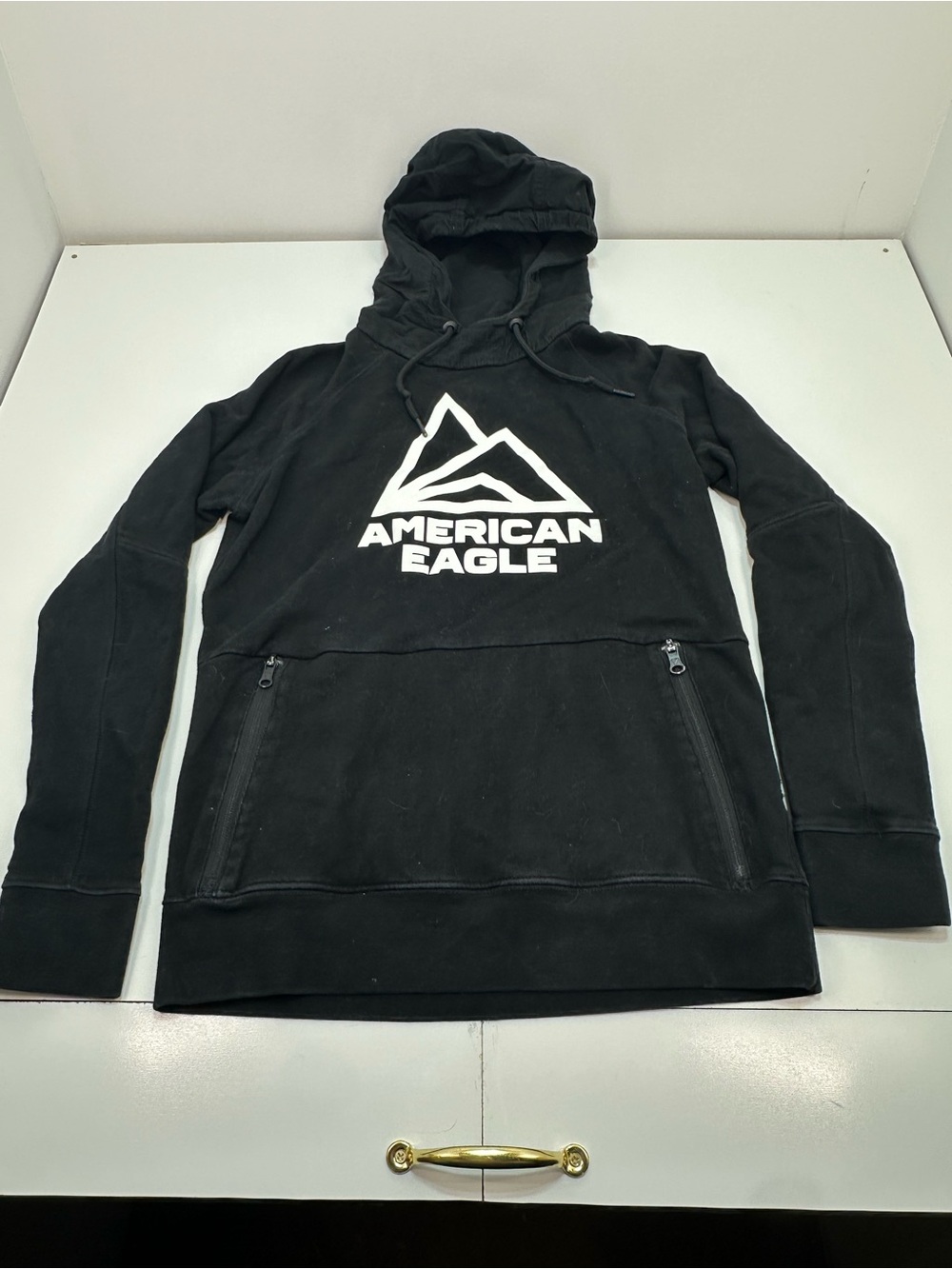 American Eagle Outfitters Black Zip-Up Hoodie Sweater with White Logo